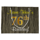 フェイクWood Look、フェイク金ゴールド76番目の誕生日+名前 ラージペーパーバッグ (裏面)