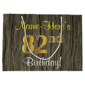 フェイクWood Look、フェイク金ゴールド82番目の誕生日+名前 ラージペーパーバッグ (裏面)