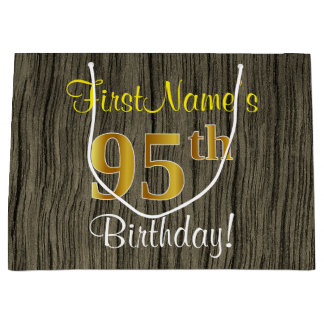 フェイクWood Look、フェイク金ゴールド95誕生日+名前 ラージペーパーバッグ