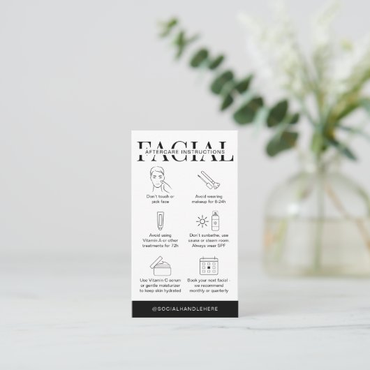 フェイシャルアフターケアの指示ミニマルエステティシャン 名刺 (スタンド正面)