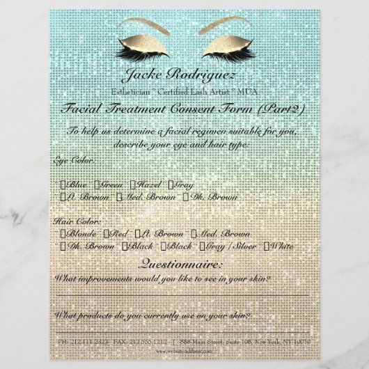 フェイシャルトリートメント同意型枠ブルー金ゴールド チラシ (正面)