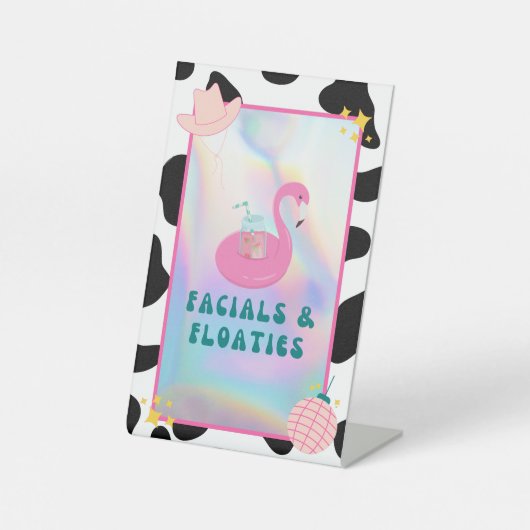 「フェイシャル&フロアティ」ディスコ女性のカーボーイバッハパーティー標識 台座サイン (正面)