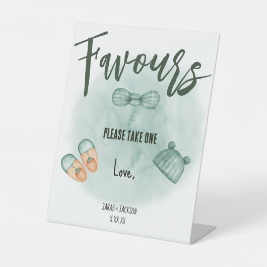 フェイスグリーン&オレンジの水色ベビーシャワー 台座サイン (正面)