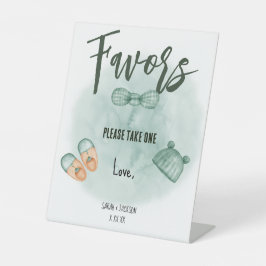 フェイスグリーン&オレンジの水色ベビーシャワー 台座サイン