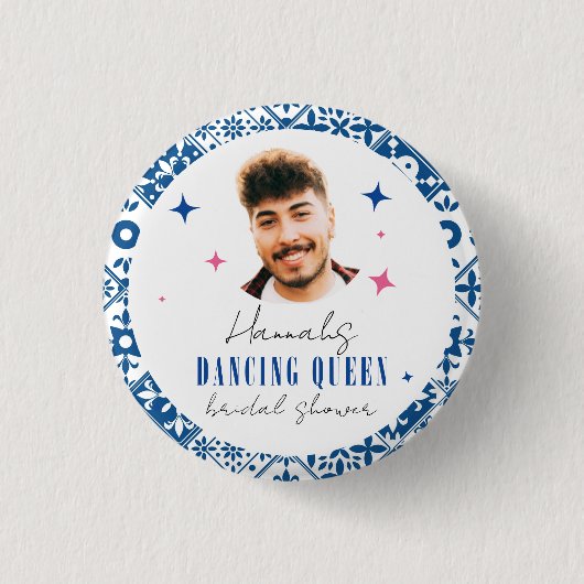 フェイスダンシングクイーン ギリシャ ディスコ マンマ ブライダルシャワー 缶バッジ (正面)