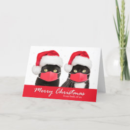 フェイスマスクをした私たちの2匹の猫からのクリスマスプレゼント シーズンカード