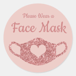 フェイスマスクを着用してください ローズゴールド グリッター ハート ラウンドシール