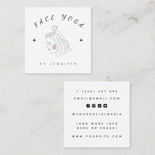 フェイスヨガインストラクター 可愛い女性 ラインシルエット スクエア名刺 (正面/裏面)