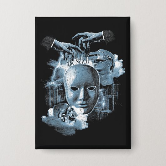 フェイスレス – テクノゴシックストリートウェアデザイン 缶バッジ (正面)