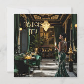 フェイブアールデコルームエスニックウーマングリーン金ゴールド 招待状 (正面)