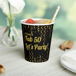 フェイブブラック&金ゴールドリボン50thバースデーパーティー 紙コップ