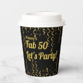 フェイブブラック&金ゴールドリボン50thバースデーパーティー 紙コップ (裏面)