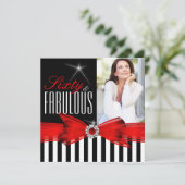 フェイブラス60レッド白黒ストライプバースデーパーティー 招待状 (スタンド正面)