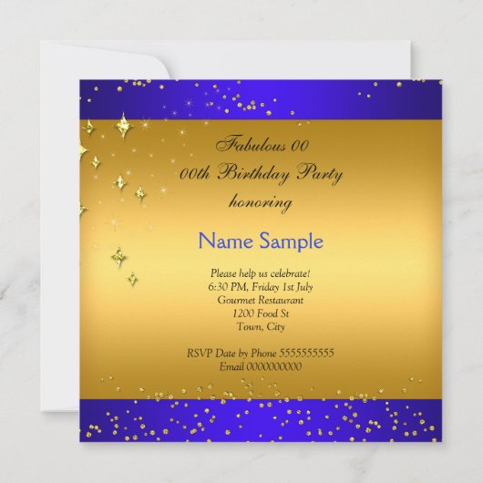 フェイブルーズブルーハイヒール金ゴールドバースデーパーティー2 招待状 (裏面)