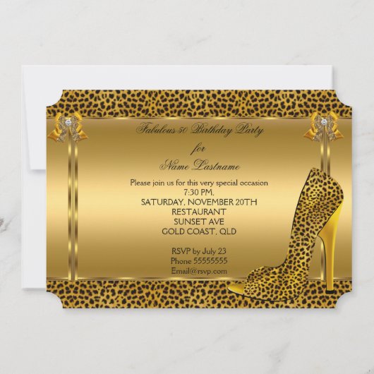 フェイブルーリョウ金ゴールドハイヒール誕生日パーティー 招待状 (裏面)