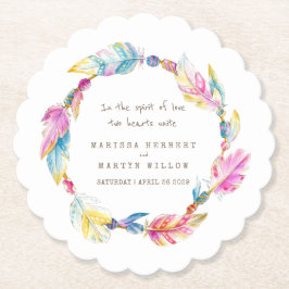 フェザーとビーズリースボホ結婚のコースター ペーパーコースター