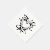 フェザーとブラックパールのハート形状 スタンダードカクテルナプキン (角)