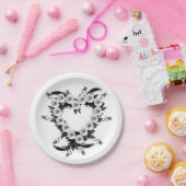 フェザーとブラックパールのハート形状 ペーパープレート (パーティー)