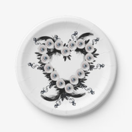 フェザーとブラックパールのハート形状 ペーパープレート