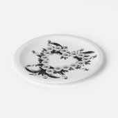 フェザーとブラックパールのハート形状 ペーパープレート (アングル)