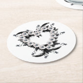 フェザーとブラックパールのハート形状 ラウンドペーパーコースター (アングル)