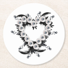 フェザーとブラックパールのハート形状 ラウンドペーパーコースター