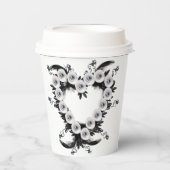 フェザーとブラックパールのハート形状 紙コップ (正面)