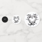 フェザーとブラックパールハート形状テーブル紙吹雪 コンフェッティ (正面)