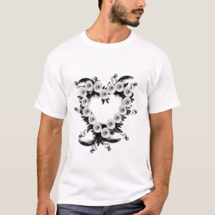 フェザーとブラックパールハート形状Tシャツ Tシャツ