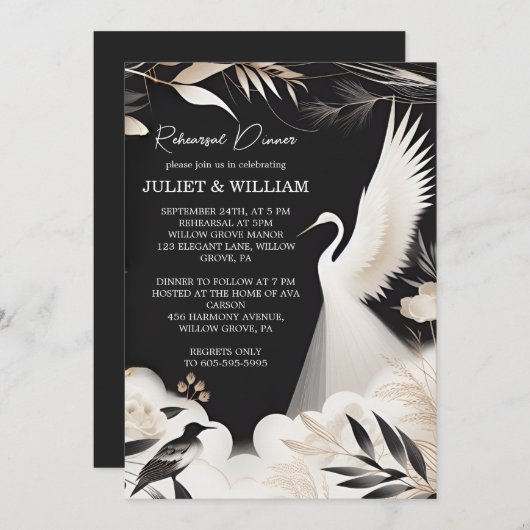 フェザーアジアスカイクラウドクレーンおもしろいリハーサルディナー 招待状 (正面/裏面)