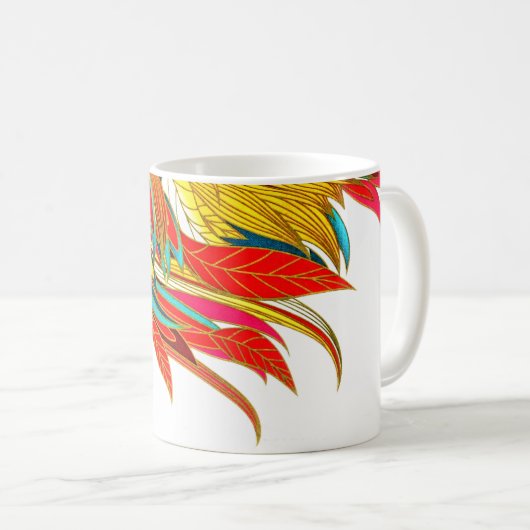 フェザーエレガント抽象芸術アートオレンジ金ゴールドティール(緑がかった色) コーヒーマグカップ (正面右)