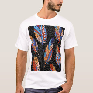 フェザーカラフルパターンのシームレスな背景 Tシャツ
