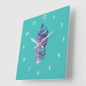 フェザースケッチ素晴らしアートオリジナルイラストレーション スクエア壁時計 (傾斜)