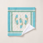 フェザーズインクリーム、ティール(緑がかった色)、グリーン バスタオルセット (ウォッシュタオル)