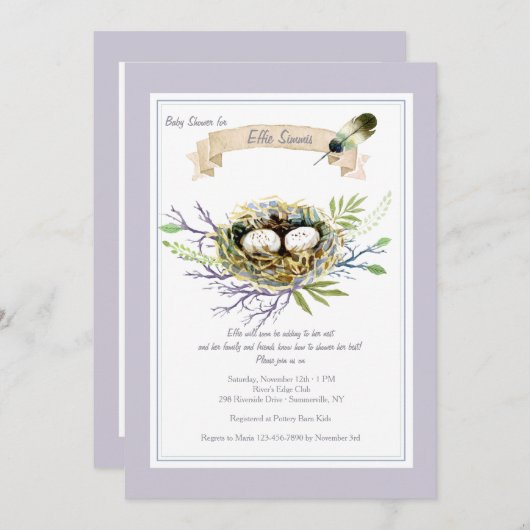 フェザーズネストベビーシャワー招待状 招待状 (正面/裏面)