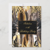 フェザーズブラック金ゴールドブラウンシャンパンバースデーパーティー 招待状 (正面)