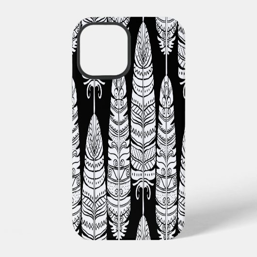 フェザーズ ボホ: 黒と白のパターン iPhoneケース (裏面)