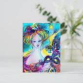 フェザードマスクヴェネツィアの仮装の夜を持つ女性 ポストカード (スタンド正面)