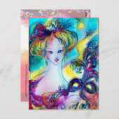 フェザードマスクヴェネツィアの仮装の夜を持つ女性 ポストカード (正面/裏面)