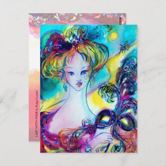 フェザードマスクヴェネツィアの仮装の夜を持つ女性 ポストカード (正面/裏面)