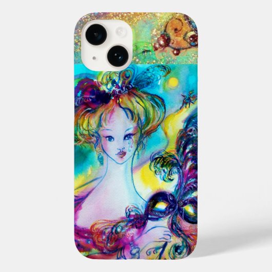 フェザードマスクヴェネツィアの仮装の夜を持つ女性 Case-Mate iPhoneケース (裏面)