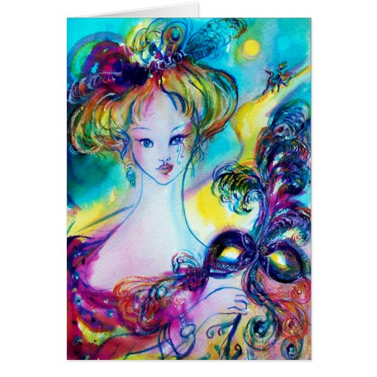 フェザードマスク付き女性/ベネチアンマスカレード (正面)