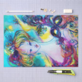 フェザードマスク付き女性/ベネチアンマスカレード 薄葉紙 (クラフト)