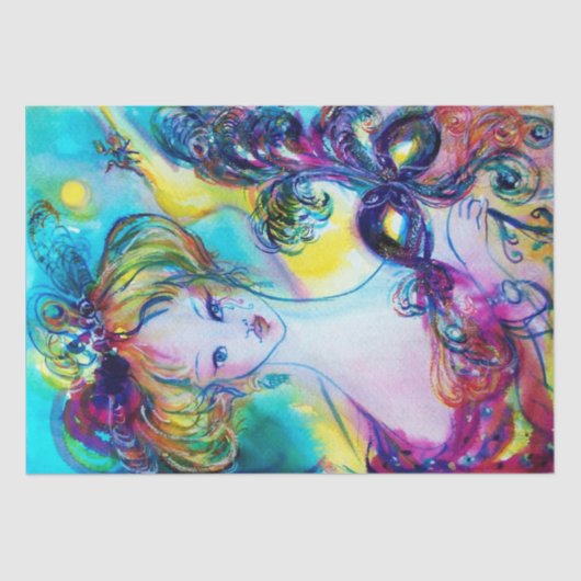 フェザードマスク付き女性/ベネチアンマスカレード 薄葉紙 (正面)