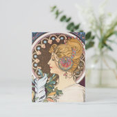 フェザーバイアルフォンスミュシャ-ヴィンテージアールヌーボー ポストカード (スタンド正面)