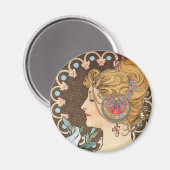 フェザーバイアルフォンスミュシャ-ヴィンテージアールヌーボー マグネット (正面/裏面)