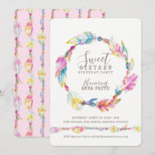 フェザーピンクの水彩sweet sixteen招待状 招待状 (正面/裏面)
