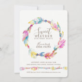 フェザーピンクの水彩sweet sixteen招待状 招待状 (正面)