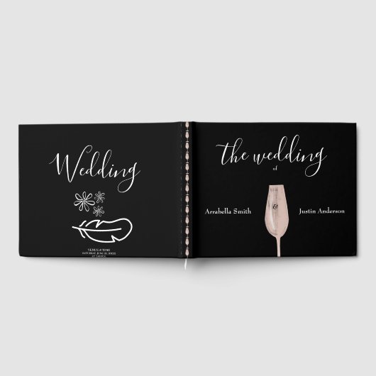 フェザーフローラピンクシャンパン結婚式招待状 ゲストブック (全面)