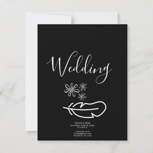 フェザーフローラピンクシャンパン結婚式招待状 招待状 (裏面)